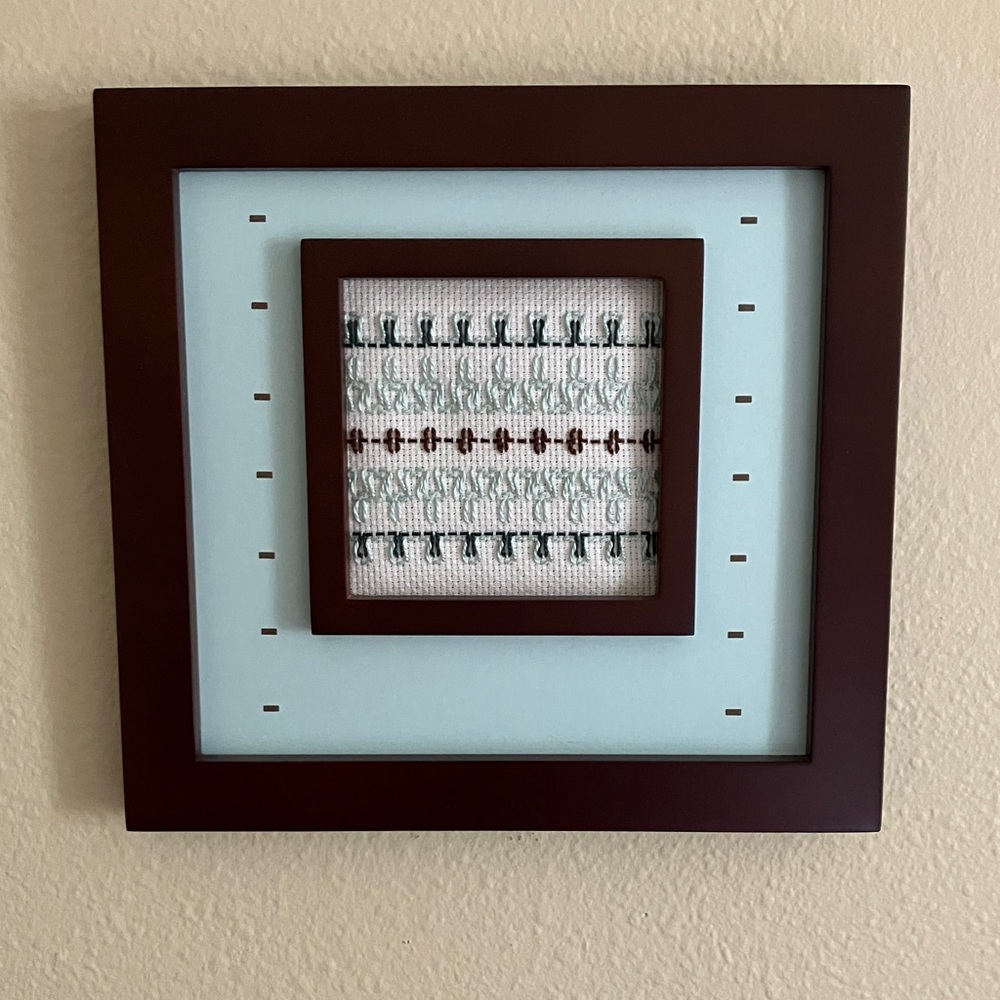 Hand Crafted Brown and Light Blue Framed Textile Wall Art in